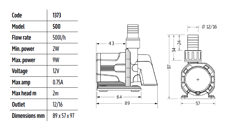 Reef Pump 500 DC 12v Aquarium Pump EU